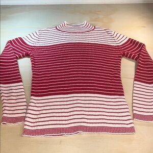 Striped Red and White Women's Cable knit Sweater Cotton  Sz S